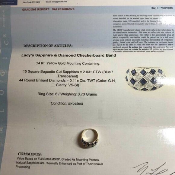 Diamond Sapphire Ring 14k Gold 2.14 TCW Checkerboard Certified $2,850 606974 - Picture 9 of 9